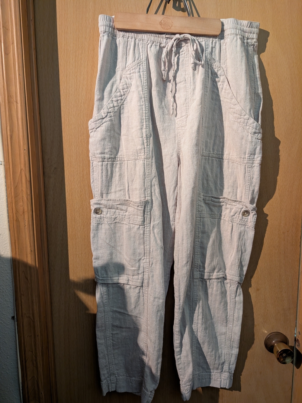 Free People - Casual Drawstring Cotton/Linen Pants - Light Beige